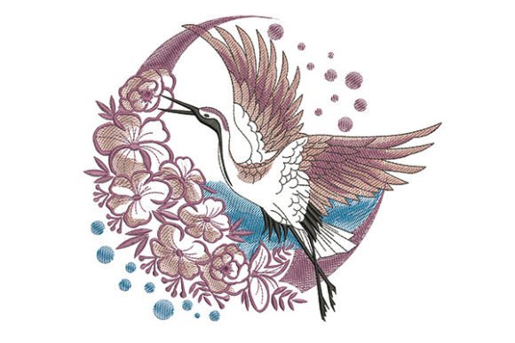 Crane Bird Embroidery Design