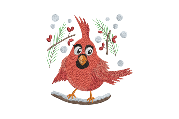 Cute Red Cardinal Embroidery Design