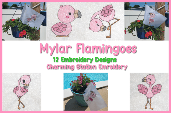 Mylar Flamingos Embroidery